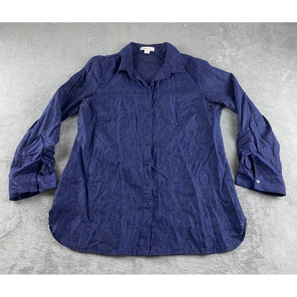 Coldwater Creek Womens Blue Textured Button Down Shirt Size PM P10-12